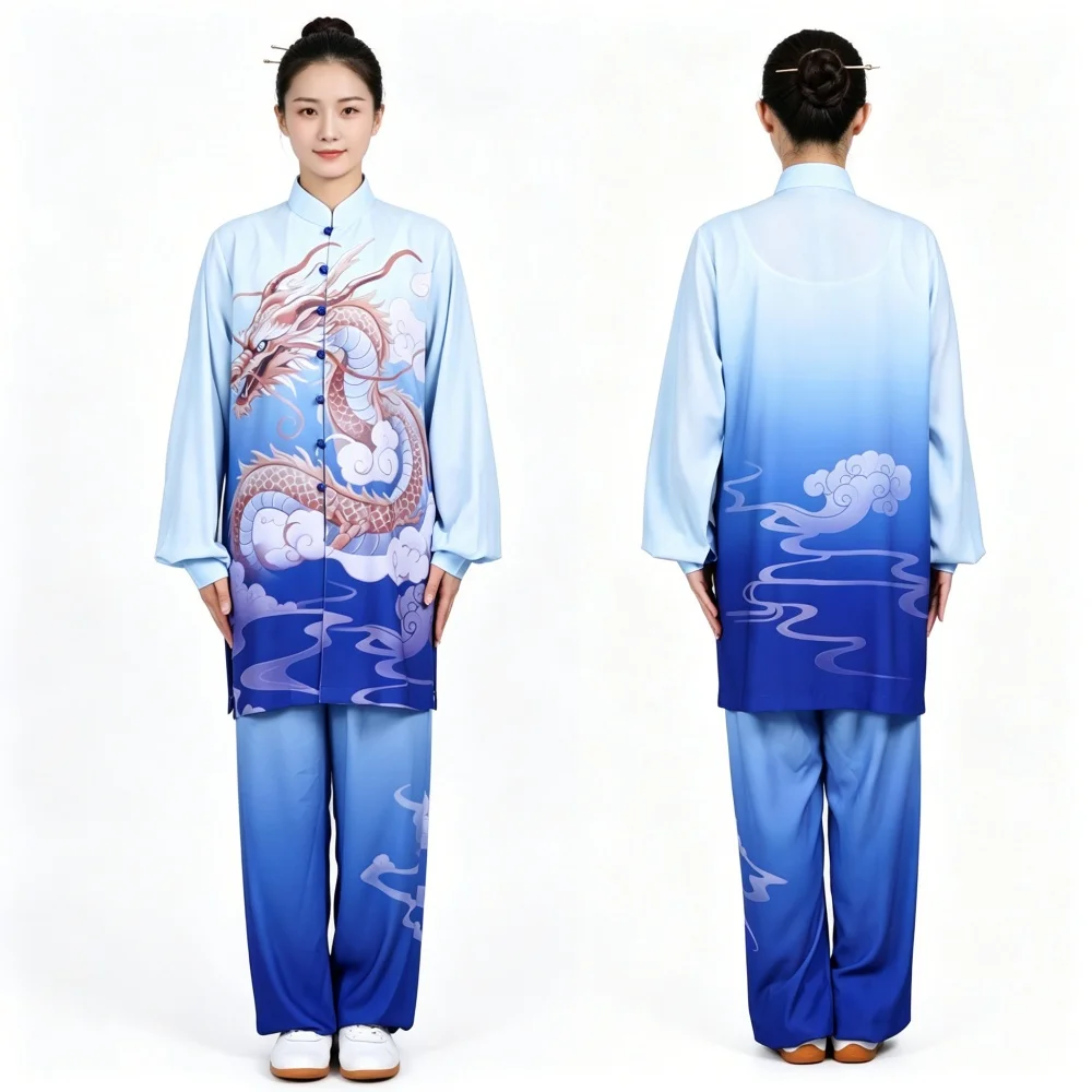 Unisex Traditional Tai Chi Outfit Stand Collar Long Top Wide Leg Pants Set For Martial Arts Practice And Competition