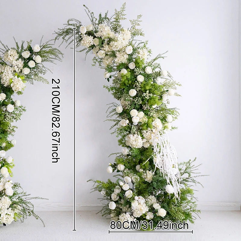 Uflower Groene Planten Blad Witte Roos Bloem Rij Bruiloft Achtergrond Hoorn Boog Stand Decor Podium Gangpad Vloer Bloemstuk Prop