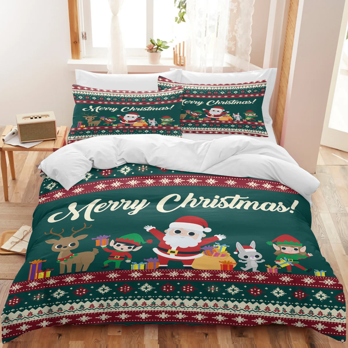 BeddingOutlet 3PCS Dwarf Christmas Tree Duvet Cover Set Soft Lightweight Christmas Design Reversible Bedding Set for Boys Girls