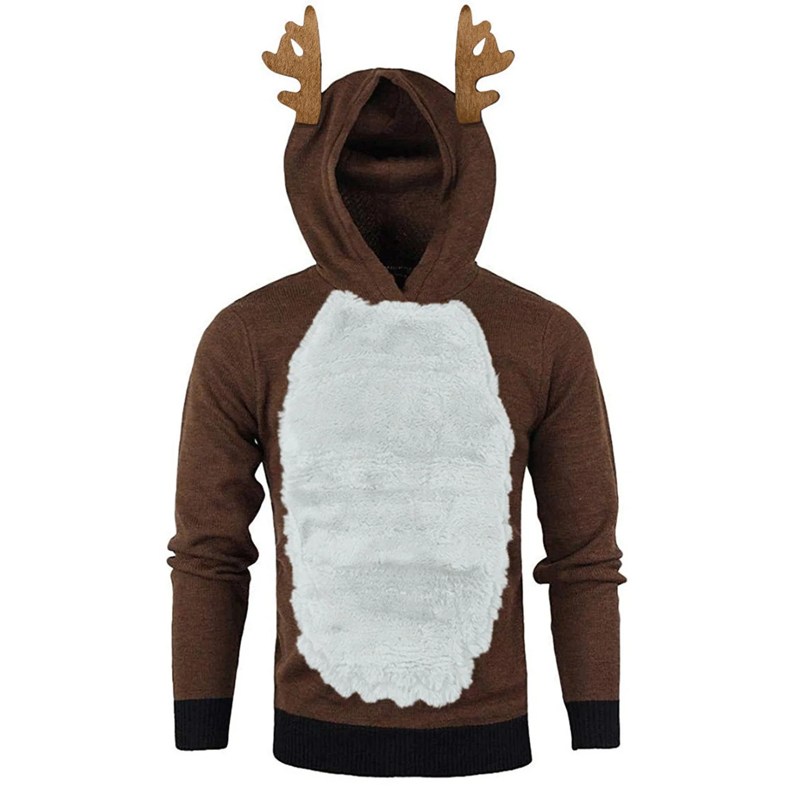 Cute Cartoon Antler Hood Sweartshirt Christmas Men Women Patchwork Hoodies Pullovers Autumn And Winter Warm Long Sleeve Hoody