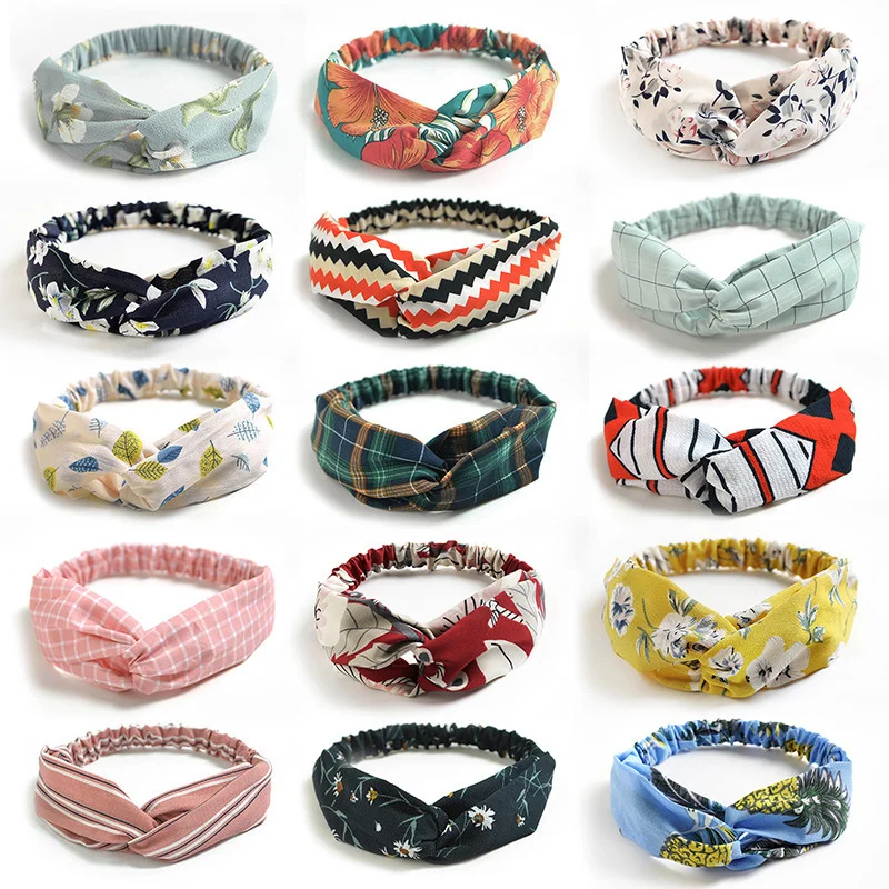 Fashion Women Girls Bohemian Hair Bands Print Headbands Vintage Cross Turban Bandage Bandanas HairBands dress Hair Accessories