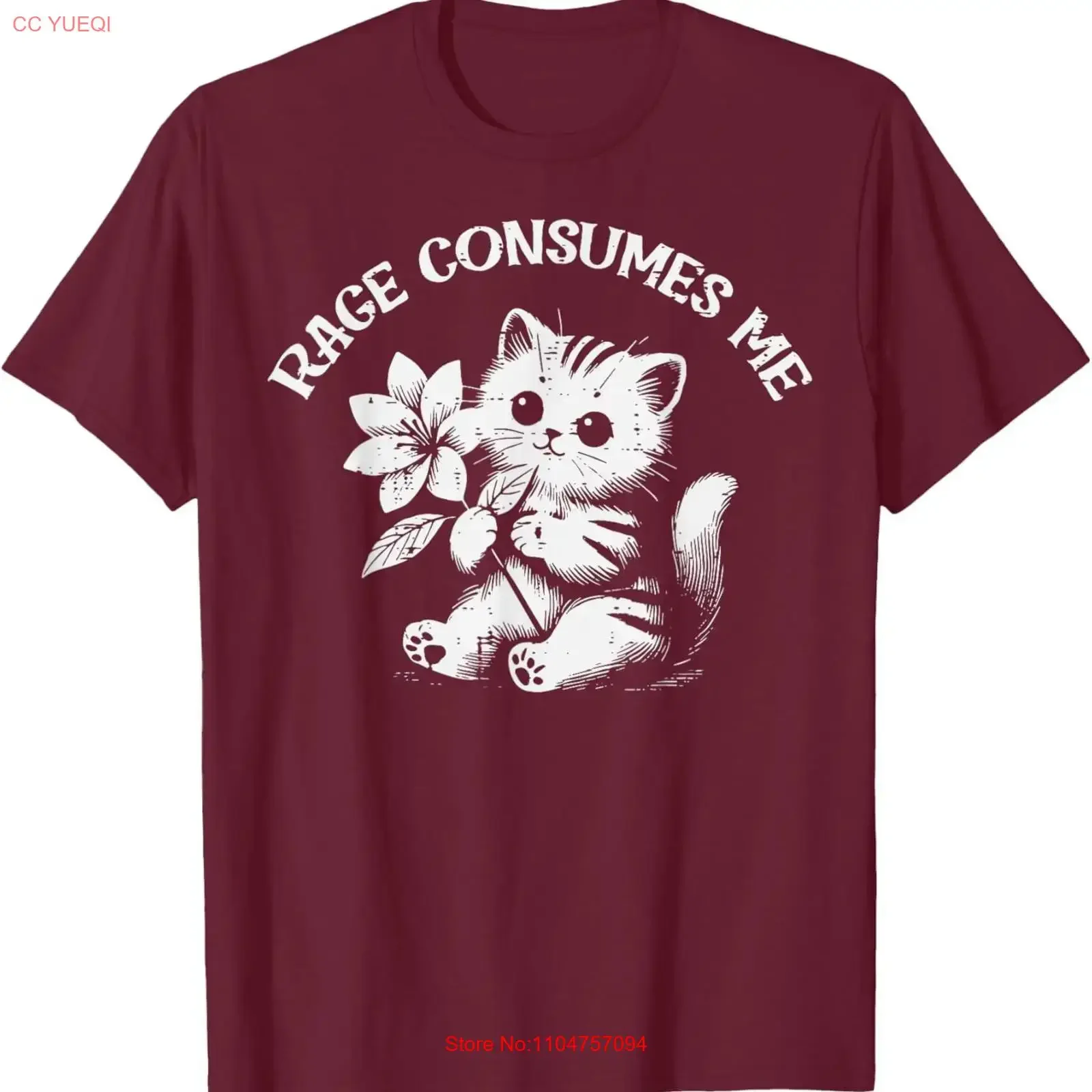Cat Flower Rage Consumes Me Funny Saying Kitten T Shirt vintage Washed Stylish Comfortable Unisex Casual homme fashion Slightly