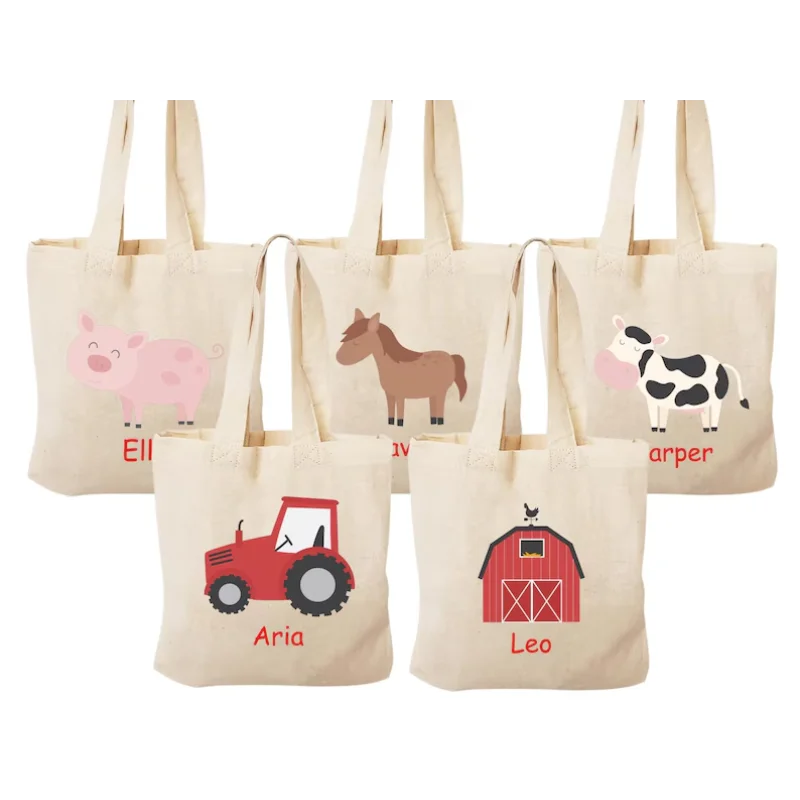 

Personalized Name Farm Themed Party Favor Bags Custom Barnyard Animal Keepsake Tote Birthday Gift Bag Gift for Kids Boys Girls
