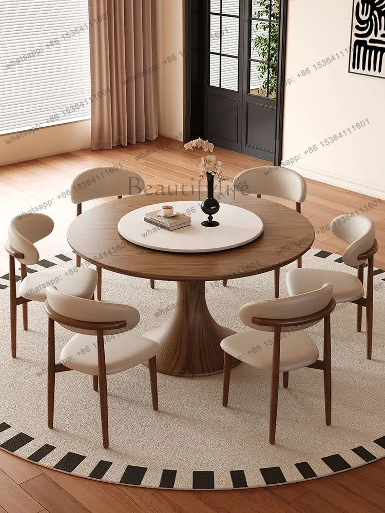 Medieval solid wood dining table with turntable Small apartment full support High-end Italian retro style round table