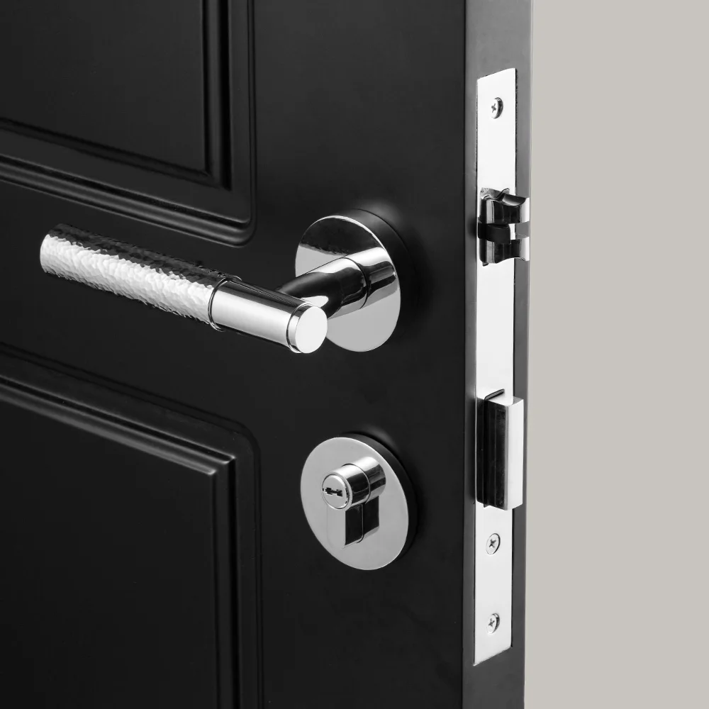 DOOROOM Luxury Door Lock set Brass Hammered Bright Silver  Dummy Passage Privacy Door Handle Interior Bathroom Bedroom