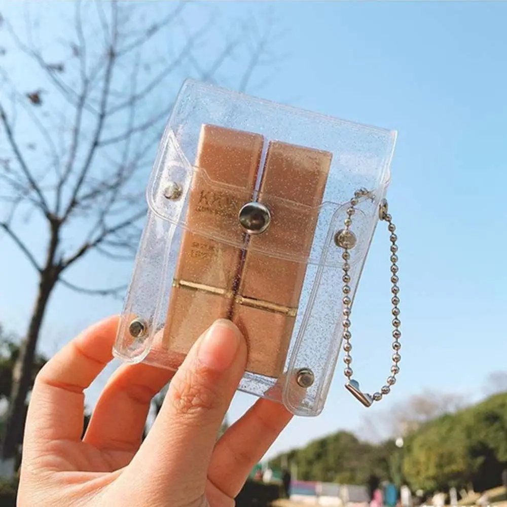 

Girl Fashion With Keychain PVC Transparent Lipstick bag Coin purse Key wallet Mini Comestic bag