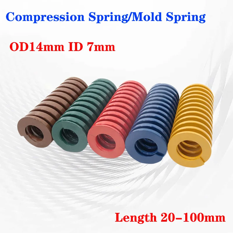 8Pcs/ OD14mm ID7mm High Strength Compression Spring Loading Die Mold Springs Length 20-100mm Red/Yellow/Blue/Green/Brown