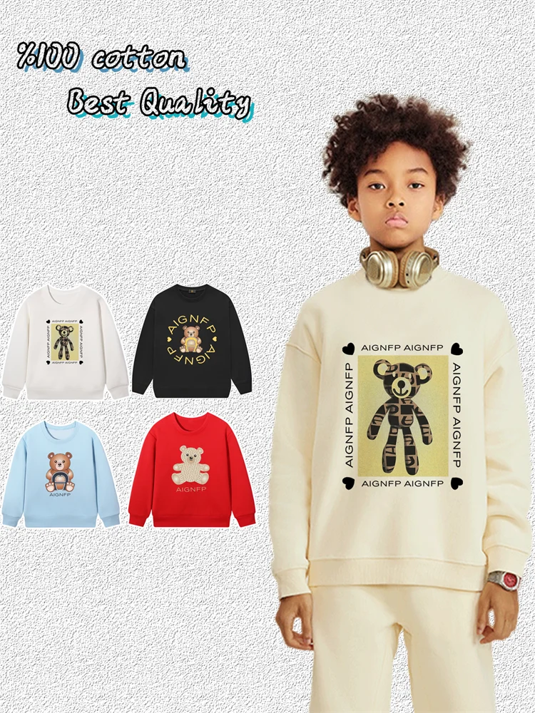 

Толстовка с милым рисунком для мальчиков, зимняя новая хлопковая детская одежда с длинными рукавами, теплый свитер, пуловер с принтом медведя, детская толстовка на осень
