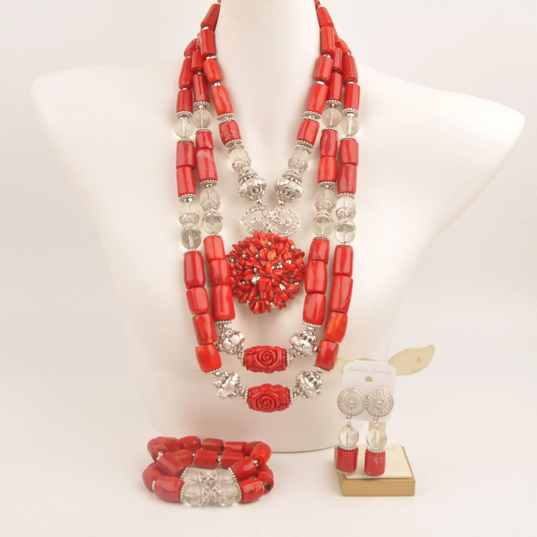 

Nigerian wedding necklace Natural coral African fashion jewelry collection red