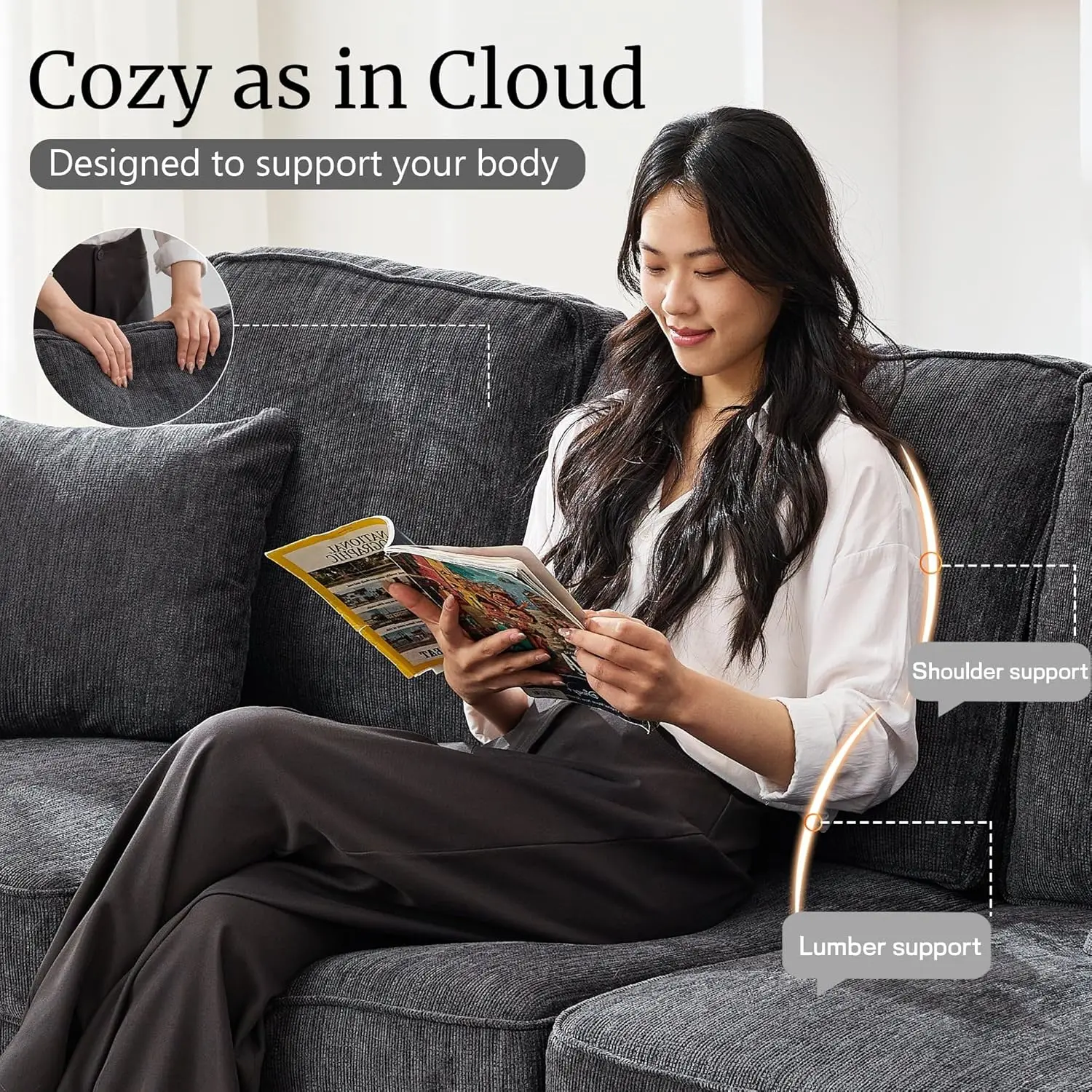 [وصول جديد! ]أريكة لغرفة المعيشة، أريكة سحابية مقاس 89 بوصة من الشنيل مع مقاعد عميقة ناعمة ومريحة للغاية، أريكة حديثة بثلاثة مقاعد