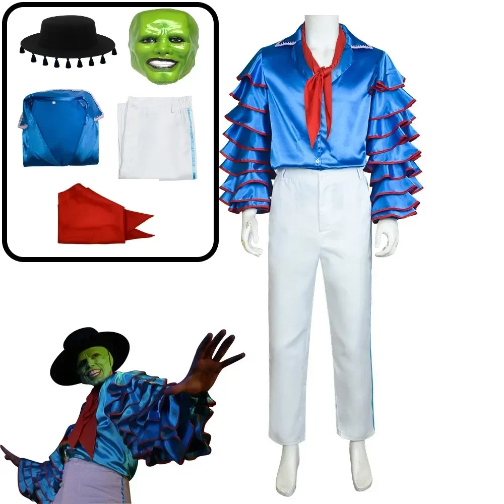 Movie The Mask Jim Carrey Cosplay Costumes Set Unisex Adult Yellow Suit Set Uniform Halloween Carnival Party Costume