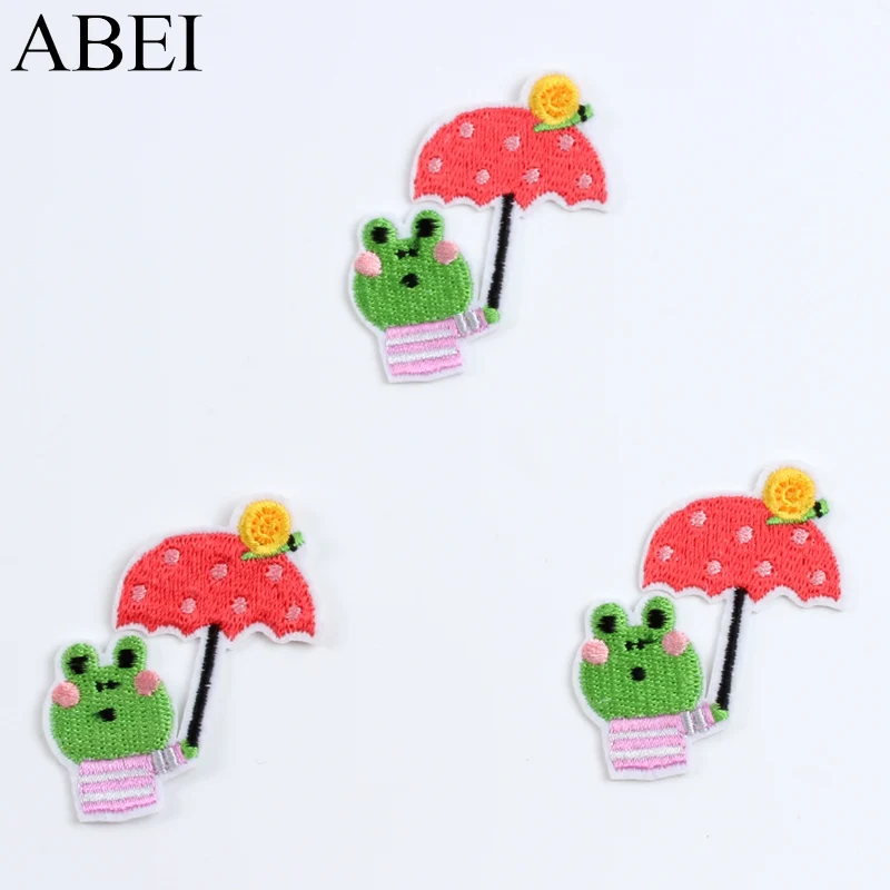 10pcs Cartoon Cute Frog Umbrella Stickers Embroidery Patches DIY Garments Apparel Jeans Badge Handmade Appliques Accessories