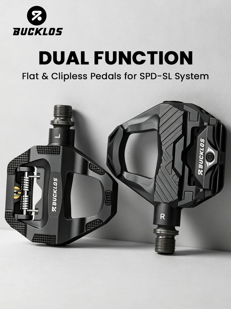 AliExpress BUCKLOS Dual Function Bike Pedal Flat Clipless Cycling Pedals Platform with Cleats Bicycle Pedals for SPD SL Carbon Bike Parts