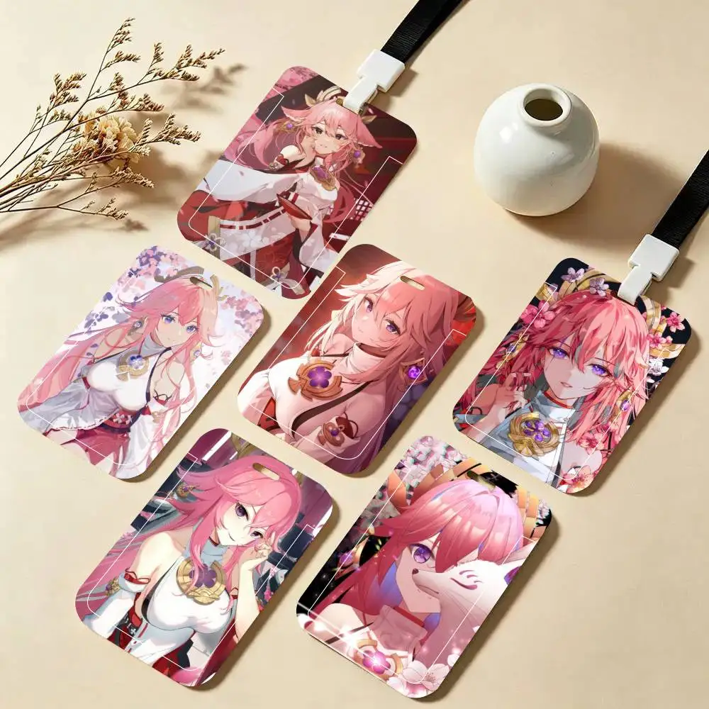 Genshin Impact Yae Miko Game ID Card Holder Neck Strap Pendant Door Badge Holder Lanyards Keychain Work Credential Case Gift