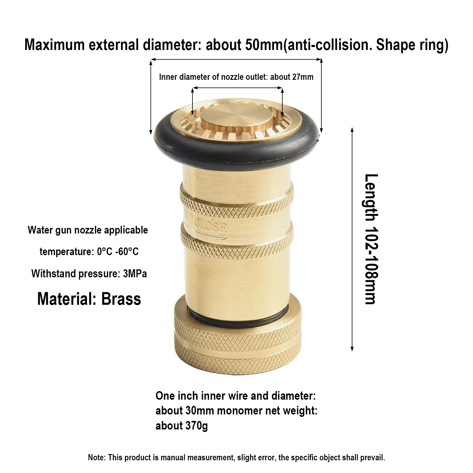 Specifications Equipment Spray Heavy Duty Brass Nozzle NHNST Brass Nozzle Fire Hose Heavy Duty Secure Connection