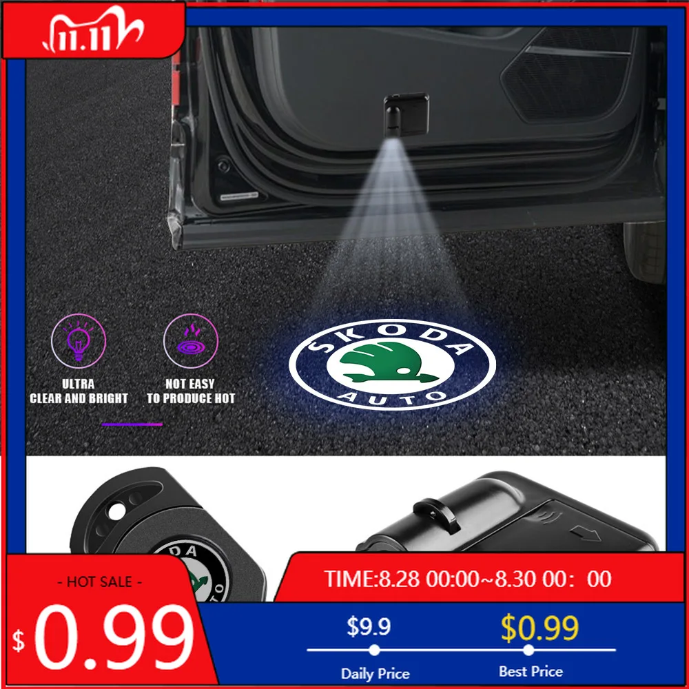 

Беспроводной лазерный проектор-эмблема для дверей автомобиля, подсветка, декор для Skoda Fabia, Superb, Rapid, Octavia A5