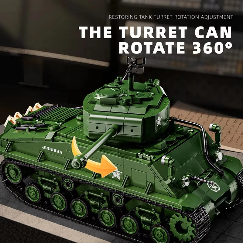 MOC WWII US M4 Sherman รถถังกลาง Building Blocks ชุด-M26 Pershing หลัก Battle Heavy Tank ทหารรุ่นอิฐของเล่นเด็กของขวัญ