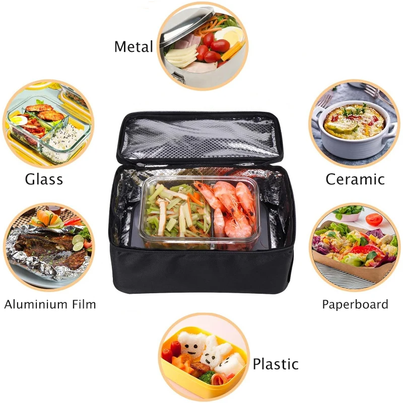 80W Quick Heating Mini Oven 220V 110V 24V 12V Electric Heated Bag Truck Car Picnic Office Lunch Box Warmer Plate Portable Heater