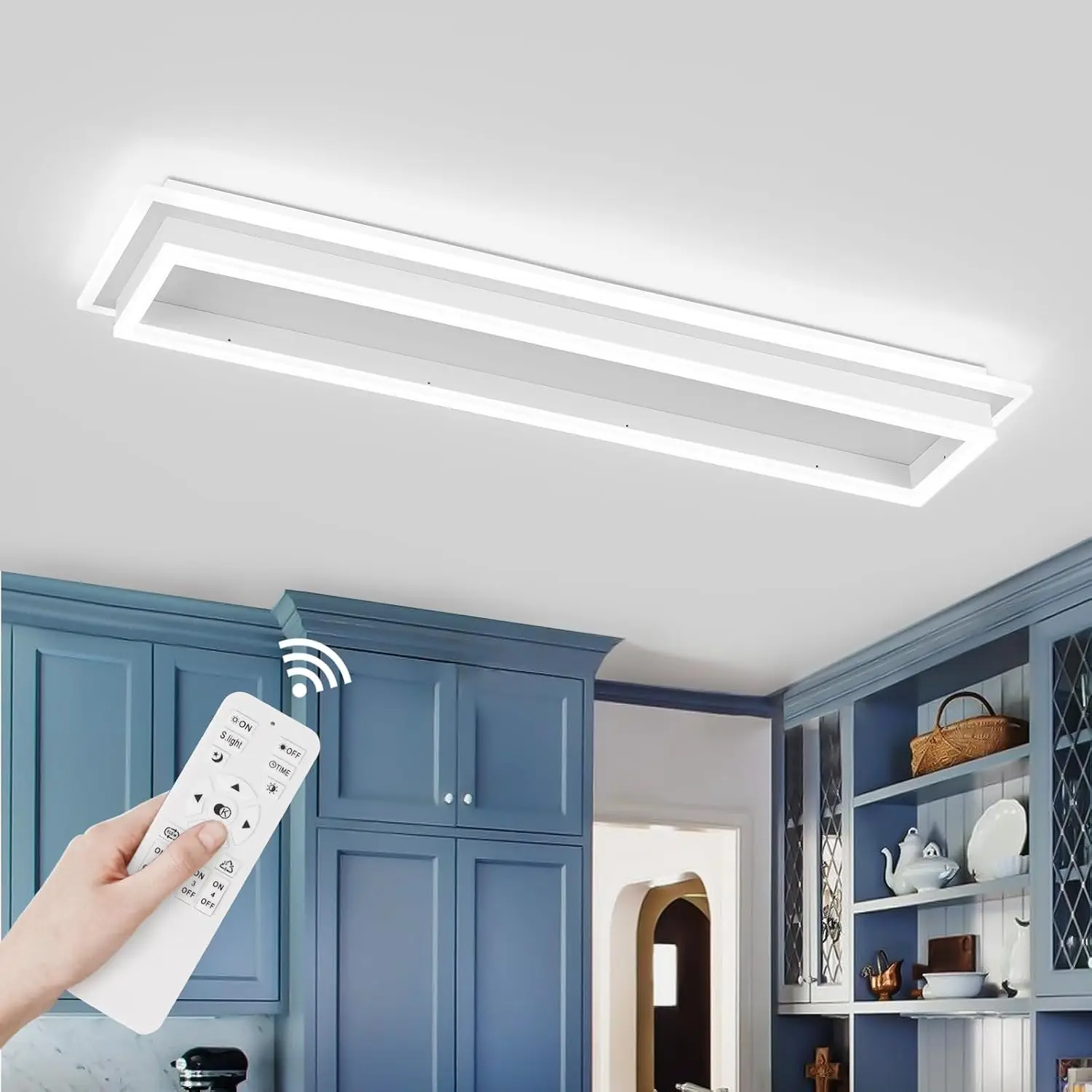 Dimmable Modern Linear Flush Ceiling Light Remote Acrylic Long Lamp For Kitchen Hallway Living Room