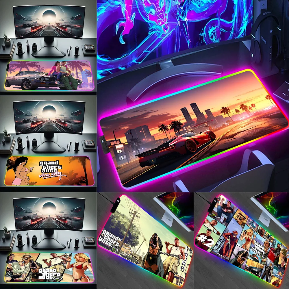 

RGB Pc Gamer Keyboard Mouse Pad Mousepad LED Game Grand Theft Auto GTA Glowing Mouse Mats Rubber Gaming Computer Mausepad