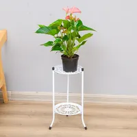 2-Tiered Tall Plant Stand Metal Plant Shelf Supports Rack for Indoor Outdoor Home Decoration