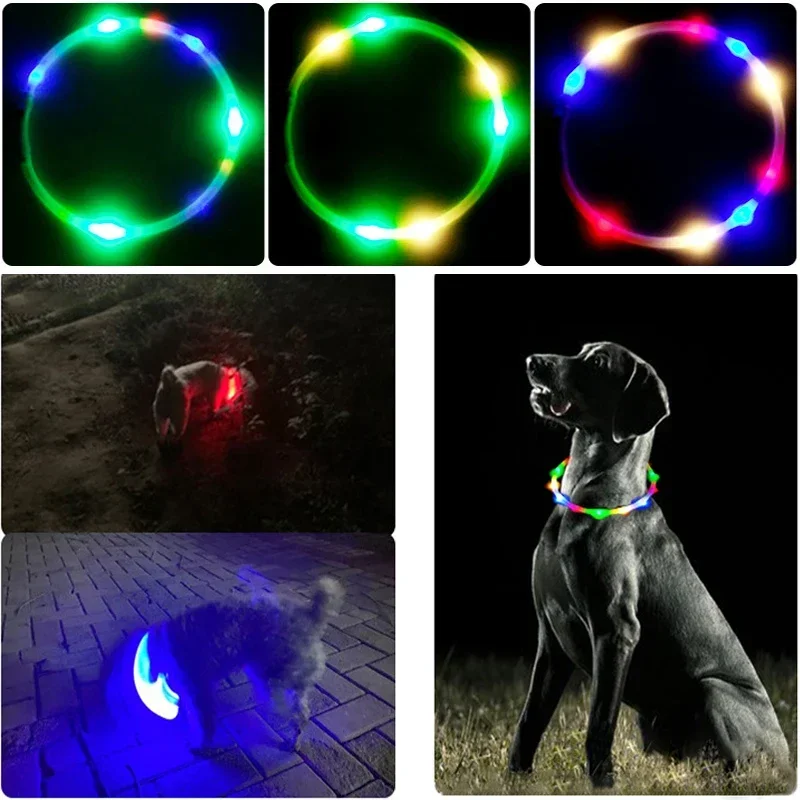 3 Modes Dog Luminou Charge Collar Led Usb Cat Silicone Colorful Collar Detachable Night Glow Pet Loss Prevention Dog Accessories