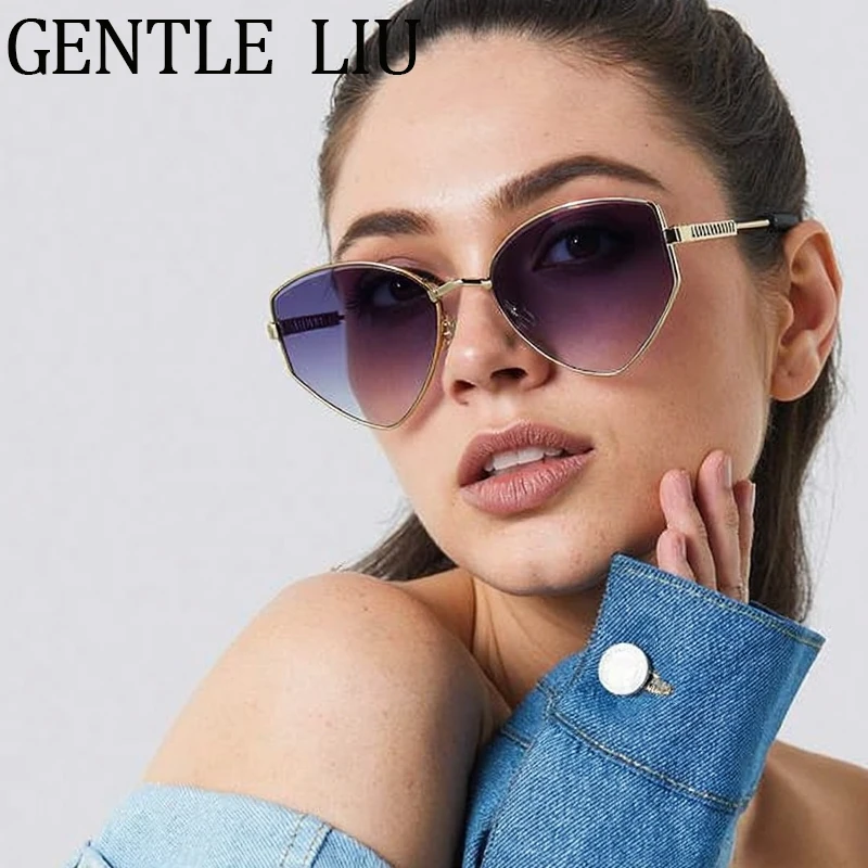 

Punk Sexy Cat Eye Sunglasses Women 2025 Luxury Brand Vintage Polygon Metal Frame Sunglass Trendy Eyewear For Lady UV400 Shades