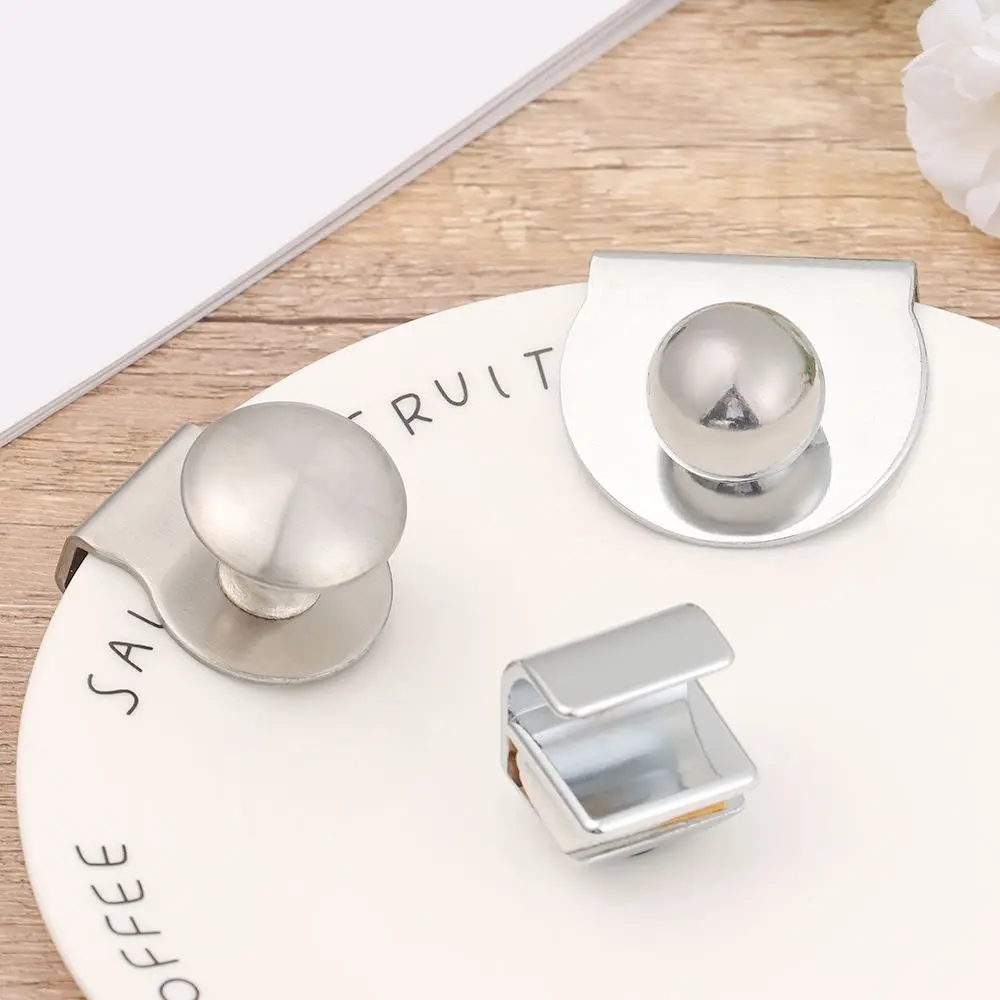 

Stainless Steel Glass Clip Door Handle Glass Showcase Cabinet Door Clips Cabinet Drawer Pull Knob No Drilling Round Pull Handle