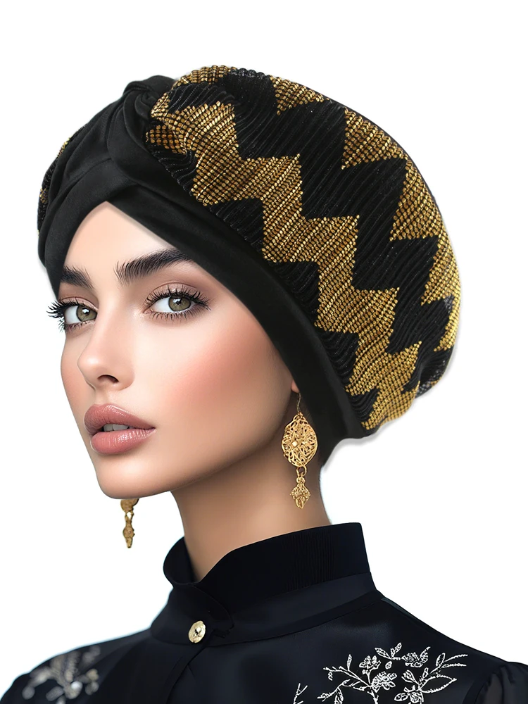 Fashion Women Patchwork Hat Muslim Hijab Beanies Bonnet Hair Loss Head Cover Indian Turban Chemo Cap Turbante Mujer Headscarf