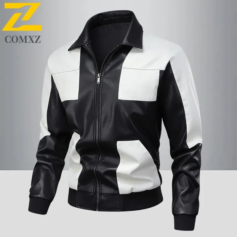 

COMXZ пальто из искусственной кожи с отложным воротником, дышащая мужская байкерская куртка для езды на велосипеде и путешествий, повседневные износостойкие куртки