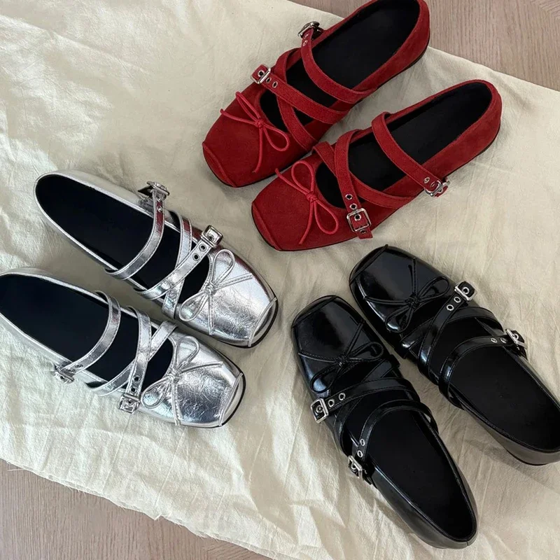 

Spring Square Toe Women Mary Jane Fashion Cross Buckle Ladies Casual Dress Ballet Flats Shoes