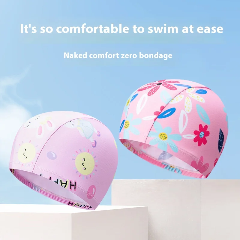 Children\'s Swim Cap New Cartoon Print Comfortable Cloth Cap Baby Swimming Elastic Cap Girls Primary School Student Swimming Cap