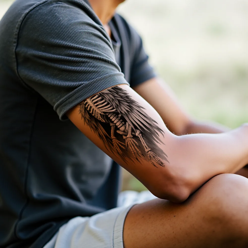 3pcs Temporary Tattoo Serpent Skull Black And Grey Realism Hooded Skull With Orb Skeletal Bird Realistic Temporary Tattoos For - view 3