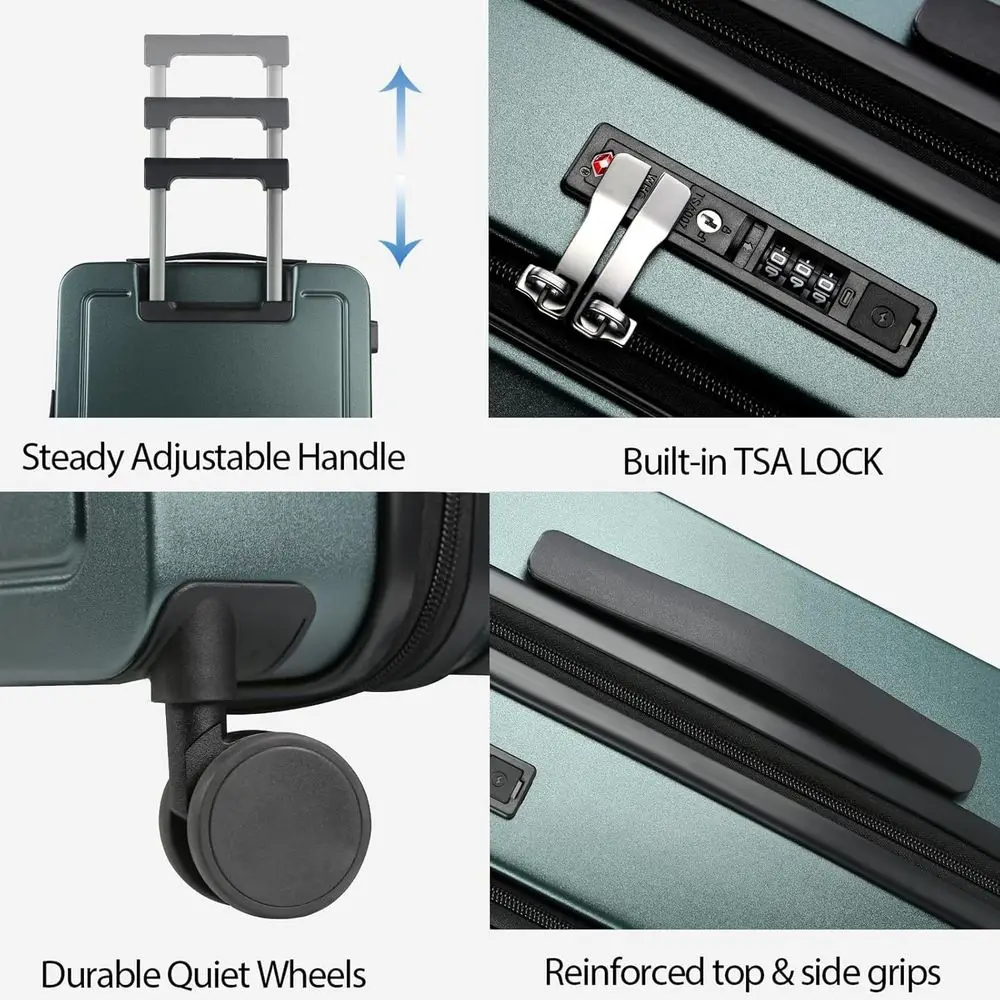 Expandable 20 Hardshell Spinner Suitcase with USB Port, TSA Lock, and Top Opening, Dark Green