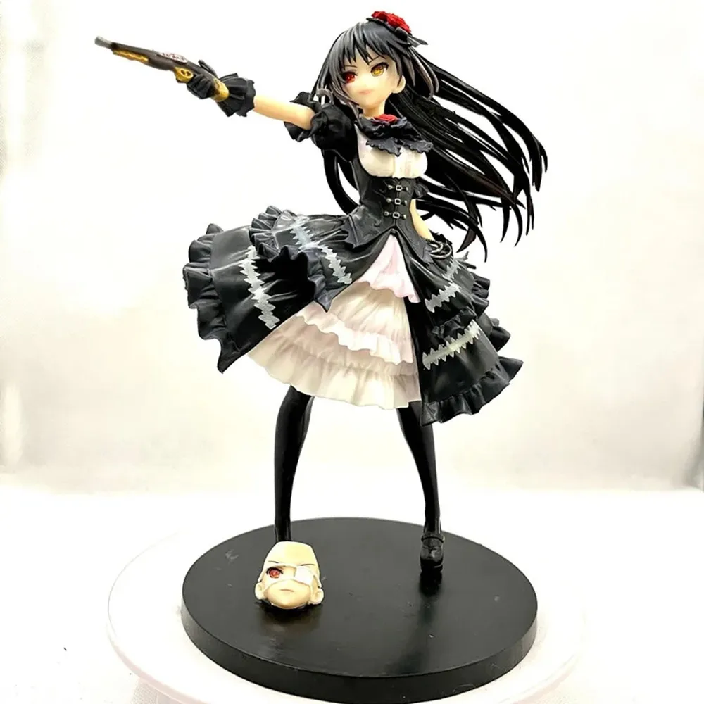 23CM Anime DATE A LIVE Figure Tokisaki Kurumi Retro Black Dress Changeable Face Model Ornaments 30th Anniversary Collection Toys