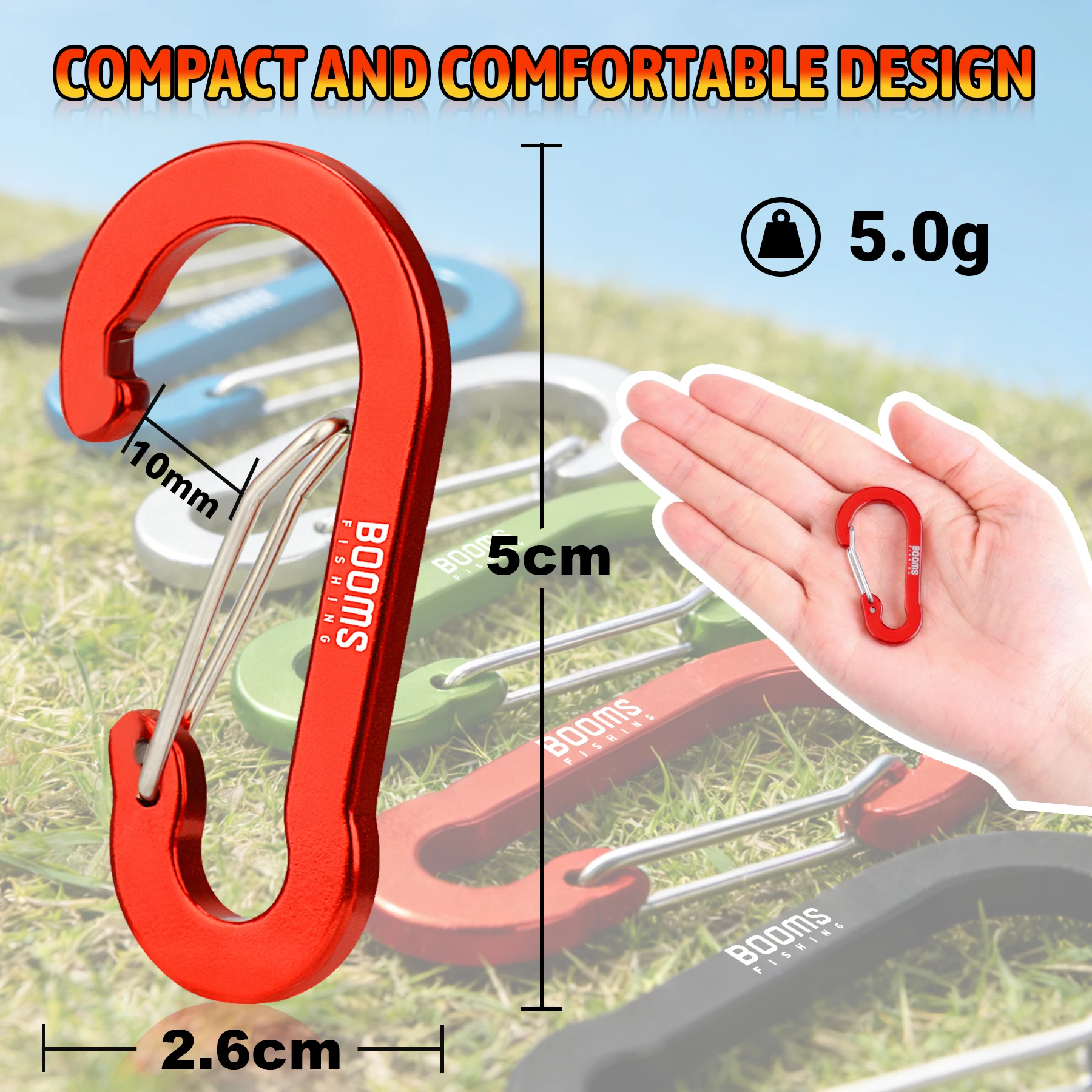 Booms Fishing CC1-30 Stück Aluminiumlegierung 5cm Karabiner Schlüsselanhänger Camping-Schnappverschluss Kleine Clips Verschluss-Schnalle Haken Angelzubehör – Detail 3