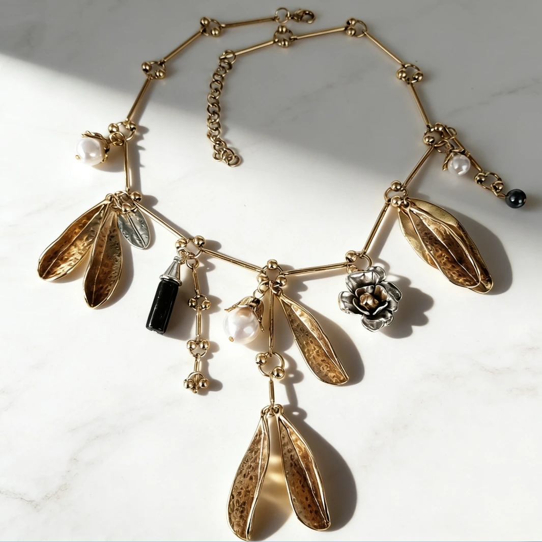 2026 New Imitation Pearl Leaf Multi Pendants Necklace Women Boho Indian Ethnic Vintage Statement Metal Links Necklace Jewelry