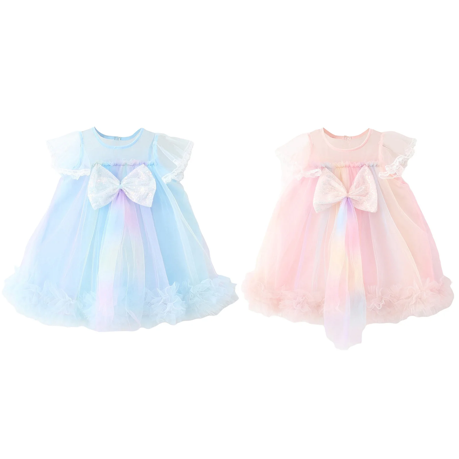 

Little Girls Summer Sweet Dress Short Sleeves Shiny Sequins Bowknot Ruffled Mesh Tutu Dresses Kids Clothes for Birthday Party