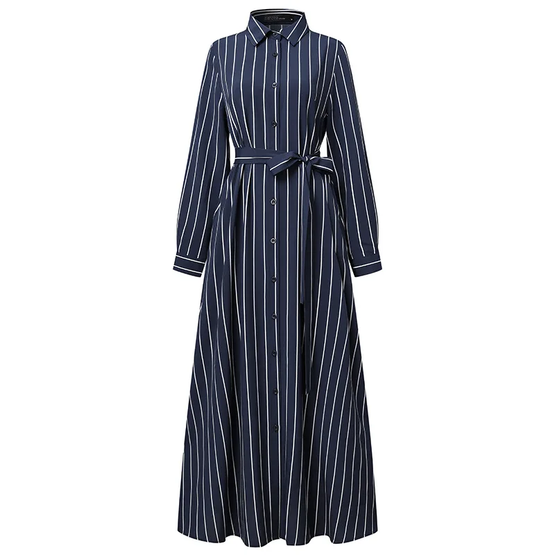 Women Muslim Dubai Abaya Kimono Striped Long Dress Kaftan Islam Clothing Button Shirt Maxi Dresses Vestidos Robe African Abaya