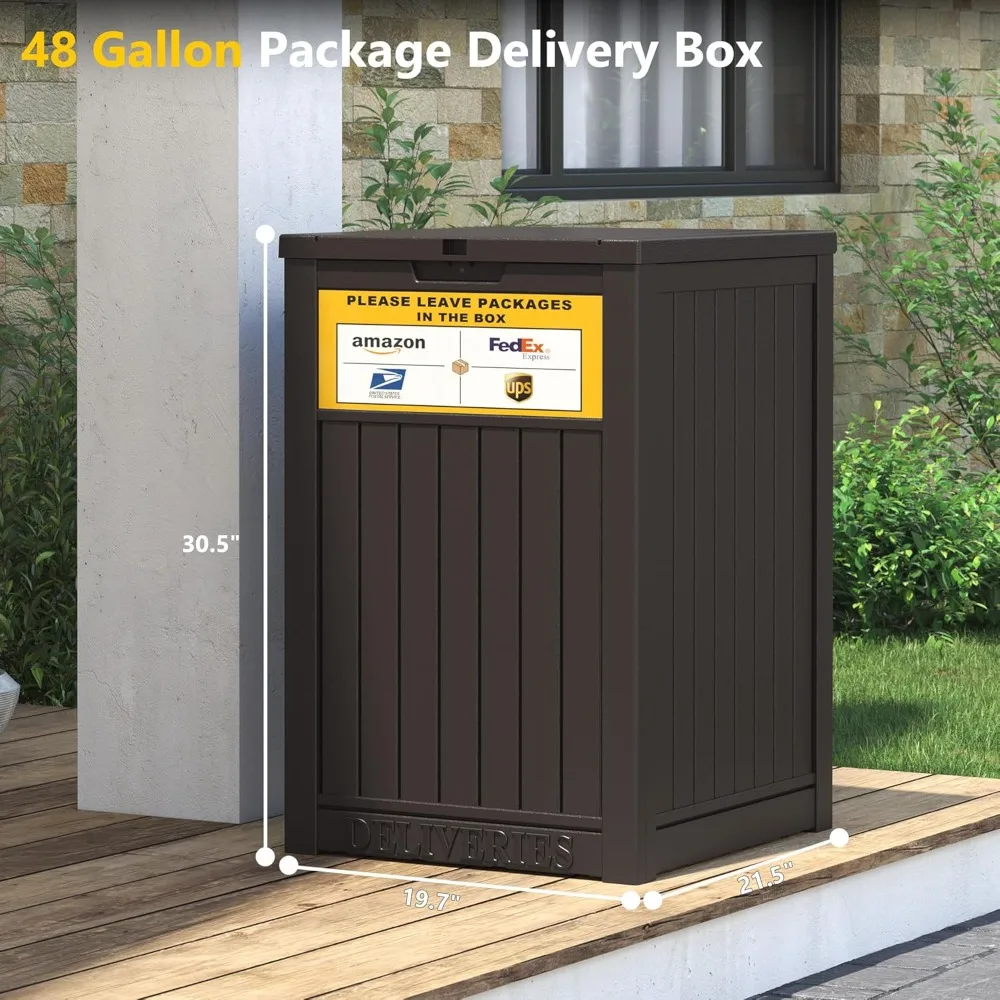 48 Gallon Outdoor Package Delivery Box with Lockable Lid, Waterproof Storage Container for Secure Parcel Drop-off