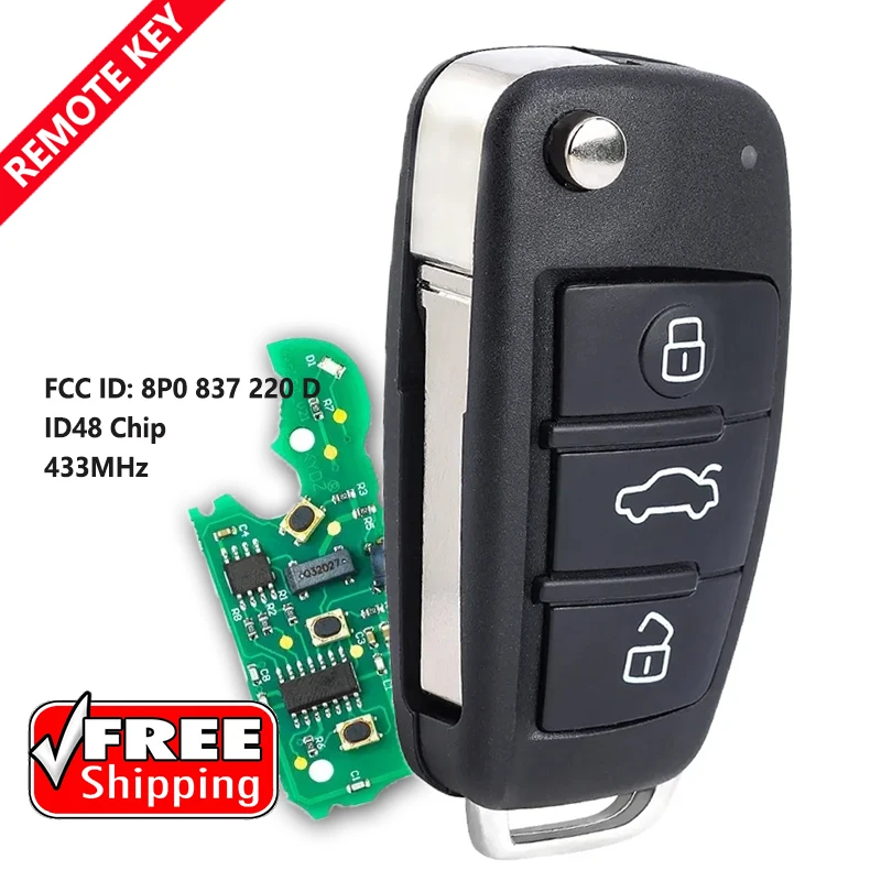 

KEYDIY 433 МГц ID48 чип 8P0837220D удаленный ключ от машины для Audi A1 A3 TT S1 S3 Q3 2005+ 8P0 837 220 D