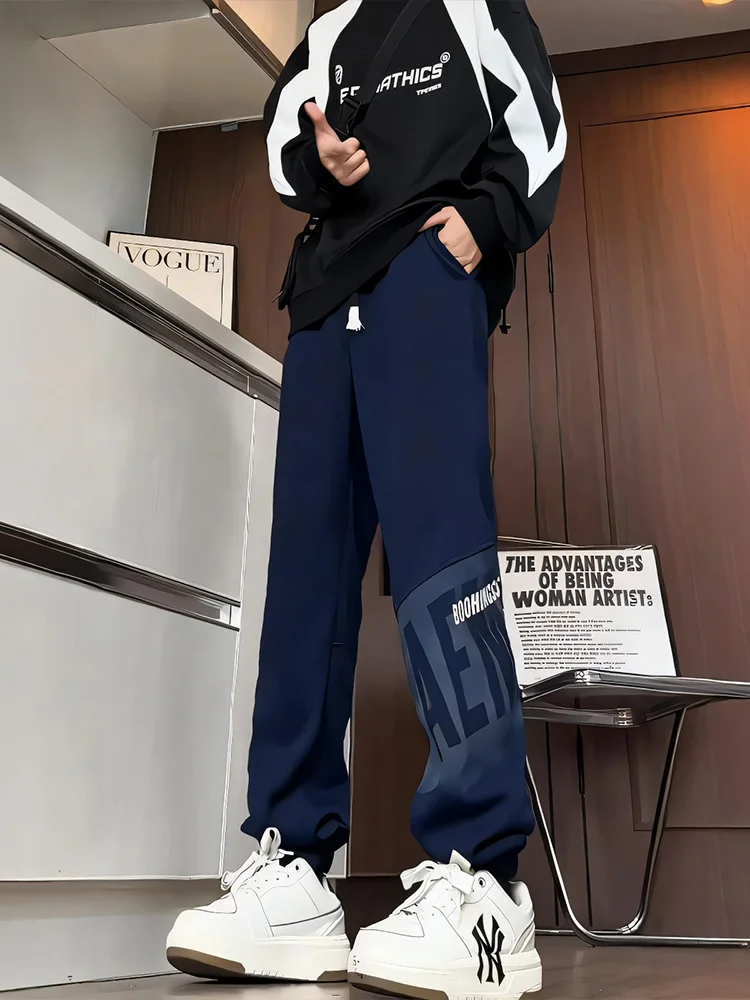 

Высокие мужские спортивные брюки расширенной длины, весна-осень, модные брендовые повседневные свободные брюки, молодежные эластичные пояса