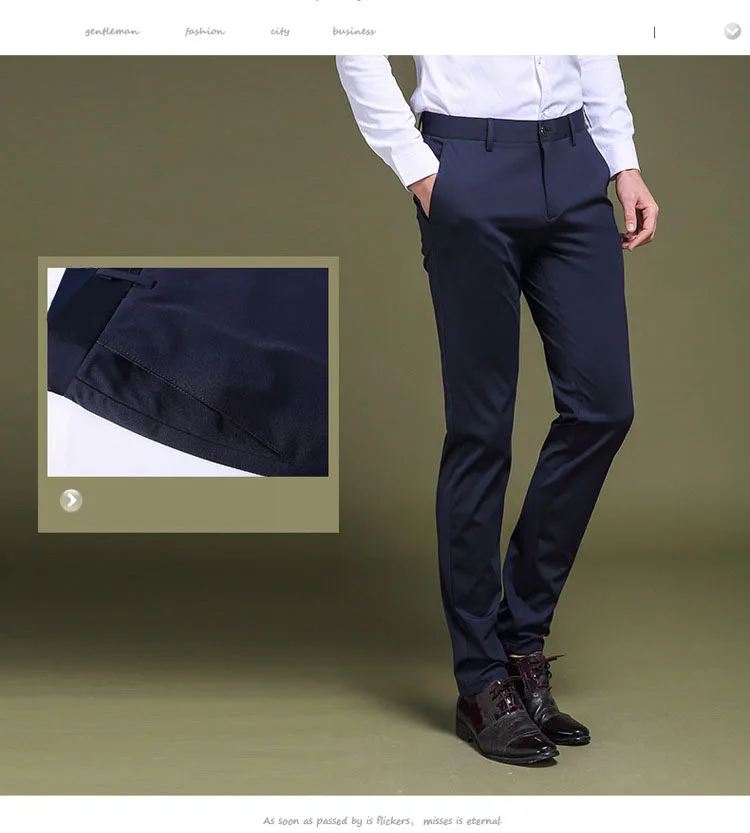 Herbst Neue Koreanische Slim-fit männer Kleid Hosen Elastische Mid-taille Nicht bügeln Anzug Hosen Kleine fuß Hosen Dünne männer Hosen – Detail 4