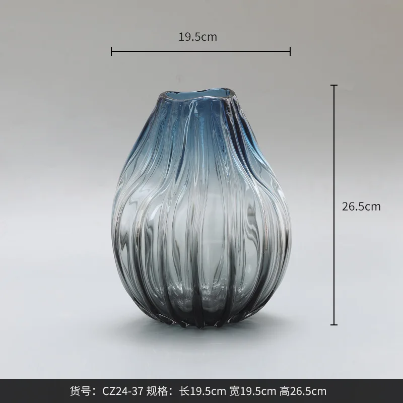 Glacier blue striped small mouth twisted handmade hydroponic glass vase home decoration flower ware