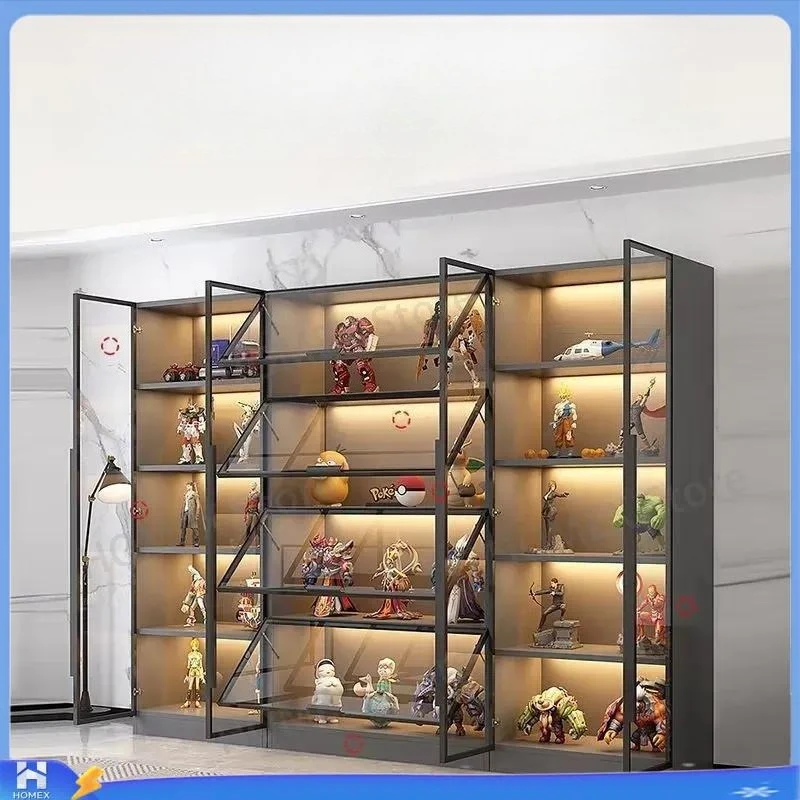 Glass Display Cabinet with Door Transparent Figure Showcase for Lego Action Figures Anime Model Toy Storage Shelf Gift
