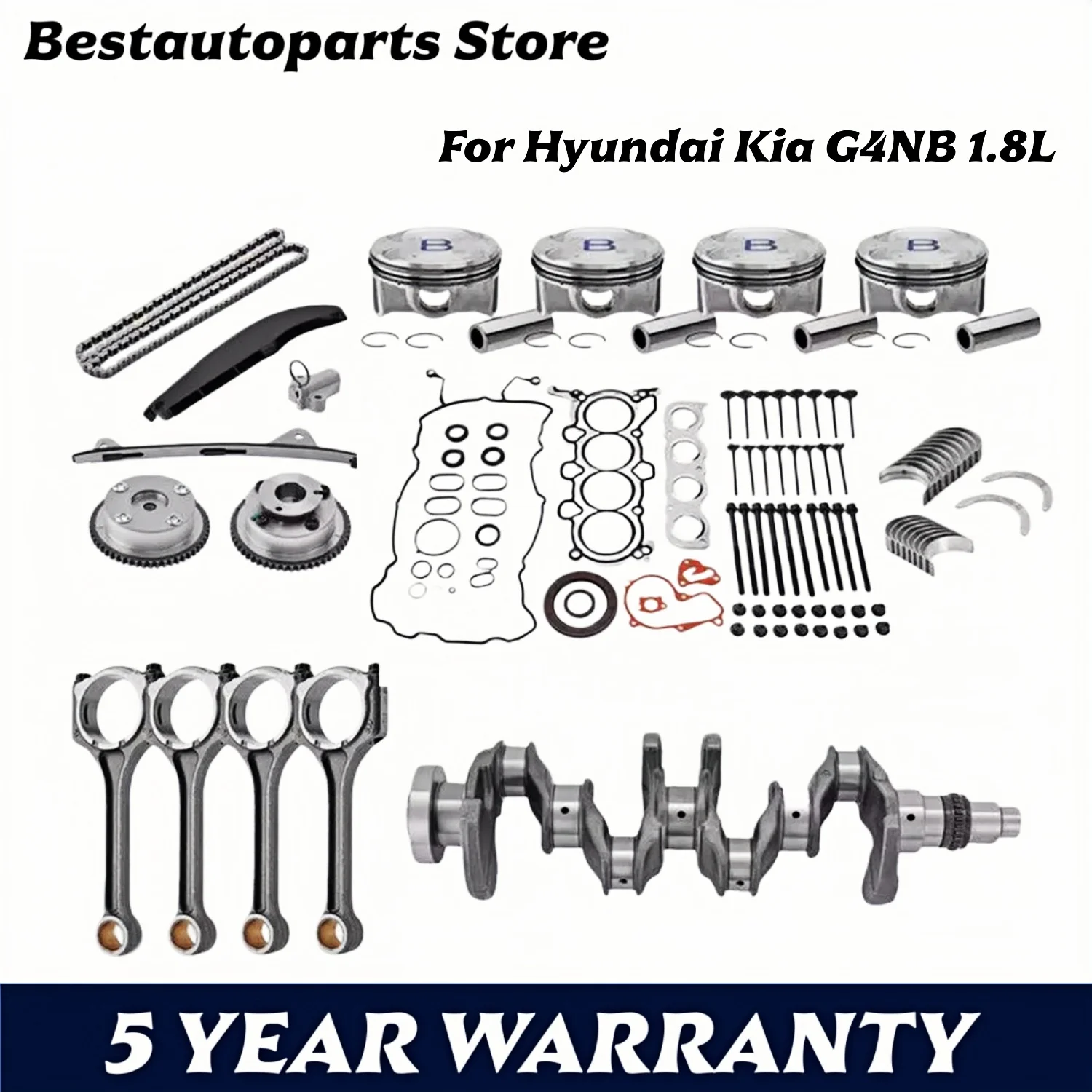 

G4NB Engine Rebuild Pistion Ring Gasket Set Crankshaft Timing Chain Kit Fit 1.8 L L4 GAS G4NB For Hyundai Elantra i30 Kia Forte