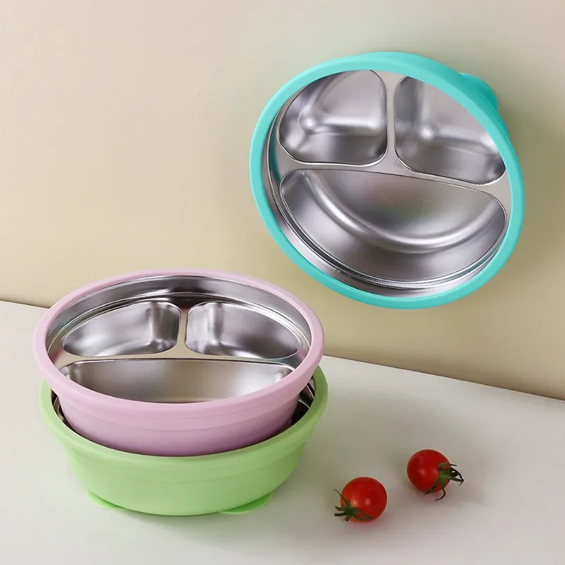 Infant Divided Suction Plate, Soft Silicone Material, Drop-Resistant & Chewable, Great Helper for Self-Feeding
