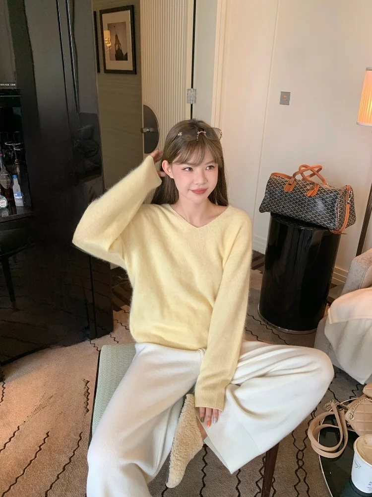 

Sl One-Piece Wool Camere Knitted Sweater V-Ne Inner Wear Thin Fiber 5 Colors Women's Warmth-Building Spring Autumn ...