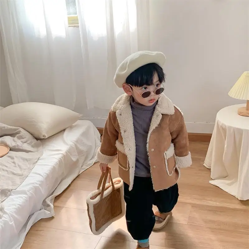 Children Clothing Kids Coat Korean Style Winter Fleece Warm Cute Coat Baby New Fashionable Soli Color Thick Coat for Kids