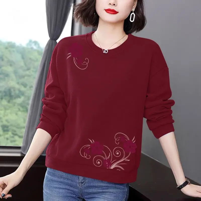 หนาเสื้อกันหนาวผู้หญิงฤดูใบไม้ร่วงฤดูหนาวเกาหลีรอบคอหลวมใหม่แม่วัยกลางคนแขนยาว TOP Temperament